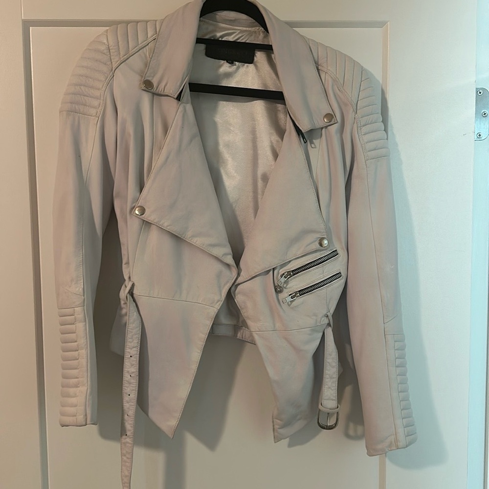 Skingraft Draped Motorcycle Jacket in Grey/ White